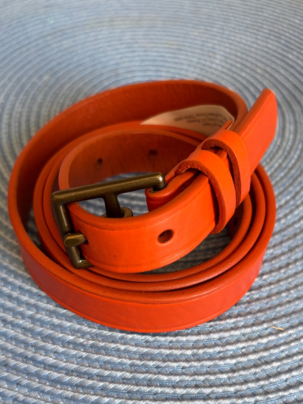 Orange Leather Skinny Belt Medium